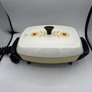 Sunbeam Electric One FryPan FP-AJ Harvest Gold Floral‎ 13"x10" Vintage